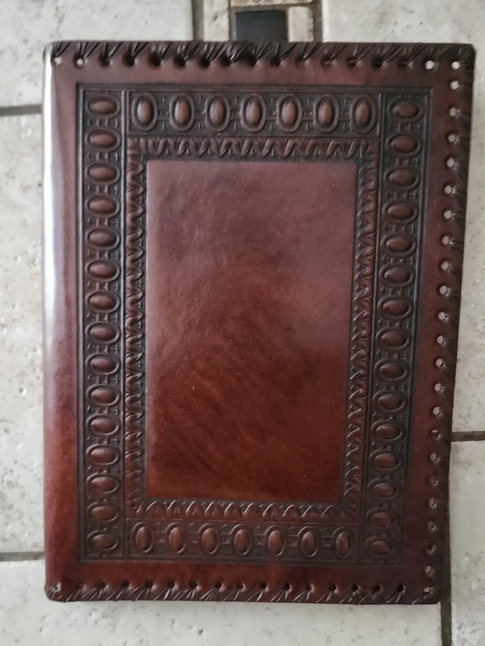 Vtg Italy Handtooled Brown Leather Notebook & Address Book
